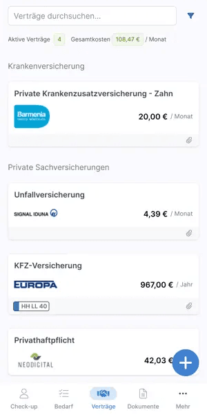 Finanzmanager App – Verträge